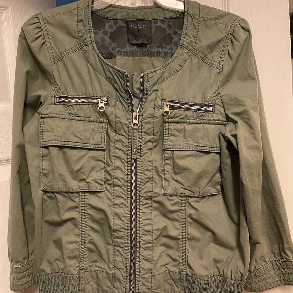 Sanctuary Clothing olive green casual jacket. All zippers work.  optional belt.